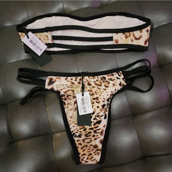Kendal & Kylie Cagey Strappy Bandeau 2 piece Bikini low rise bottom Xsmall - Picture 7 of 13